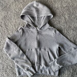 Tna cropped zip hoodie grey waffle weave XS